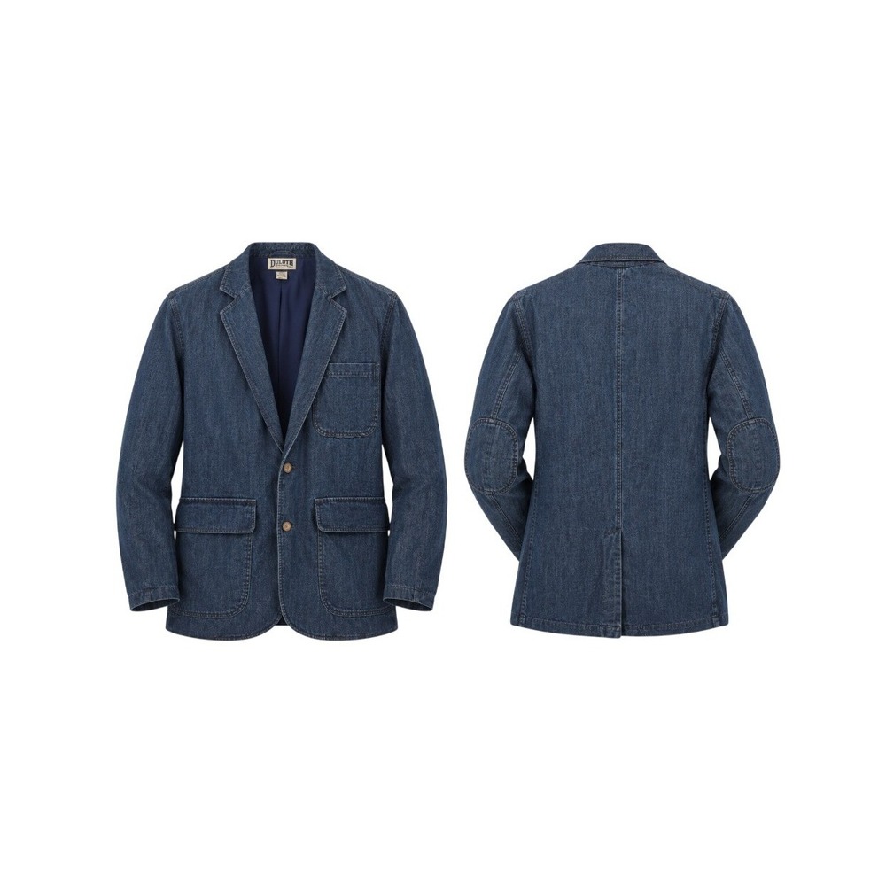 Duluth Trading Mens L Blue Denim Chore Blazer Elbow Patch Workwear Jacket